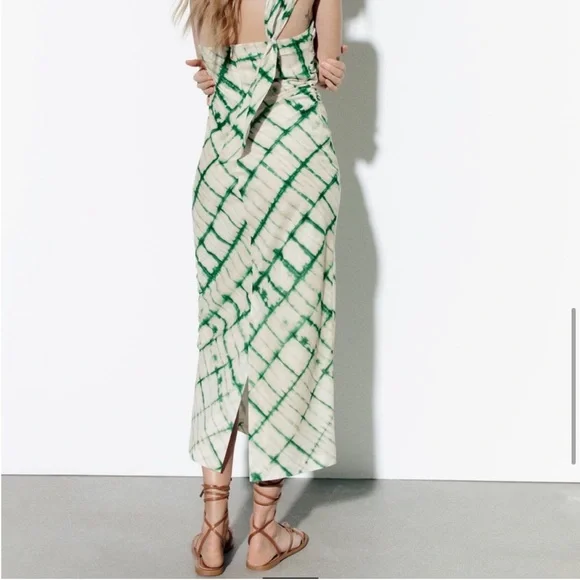 ZARA NWT Elegant Green and White Women's Dress - Picture 5 of 11
